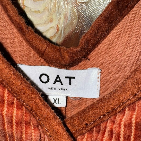 OAT New York Brown Orange Corduroy Button Down Mini Dress Suede Trim XL - Picture 4 of 8